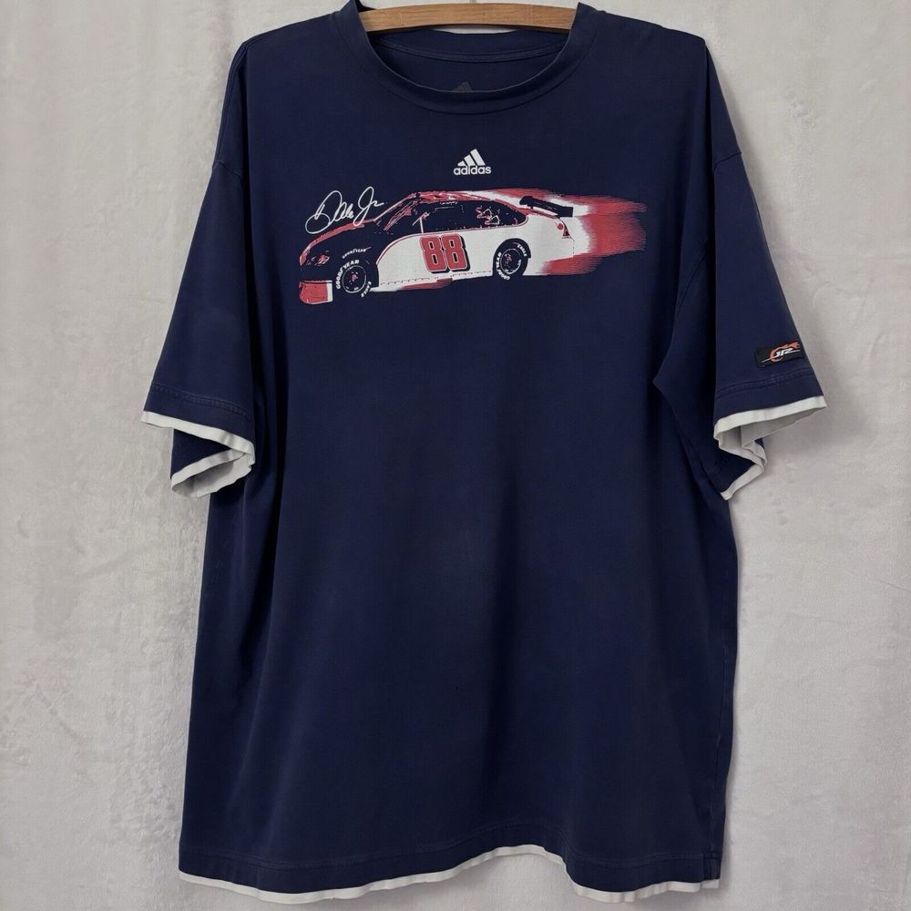 Dale Earnhardt Jr‎ Shirt Mens XL Blue Adidas NASCAR #88 100% Cotton Ringer